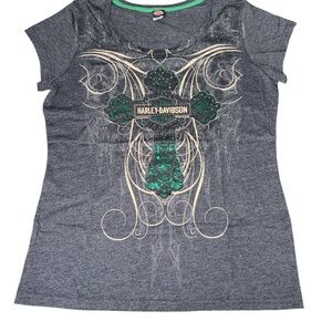 Harley-Davidson Charcoal Tee with Emerald Cross Indianapolis Indiana Size XL